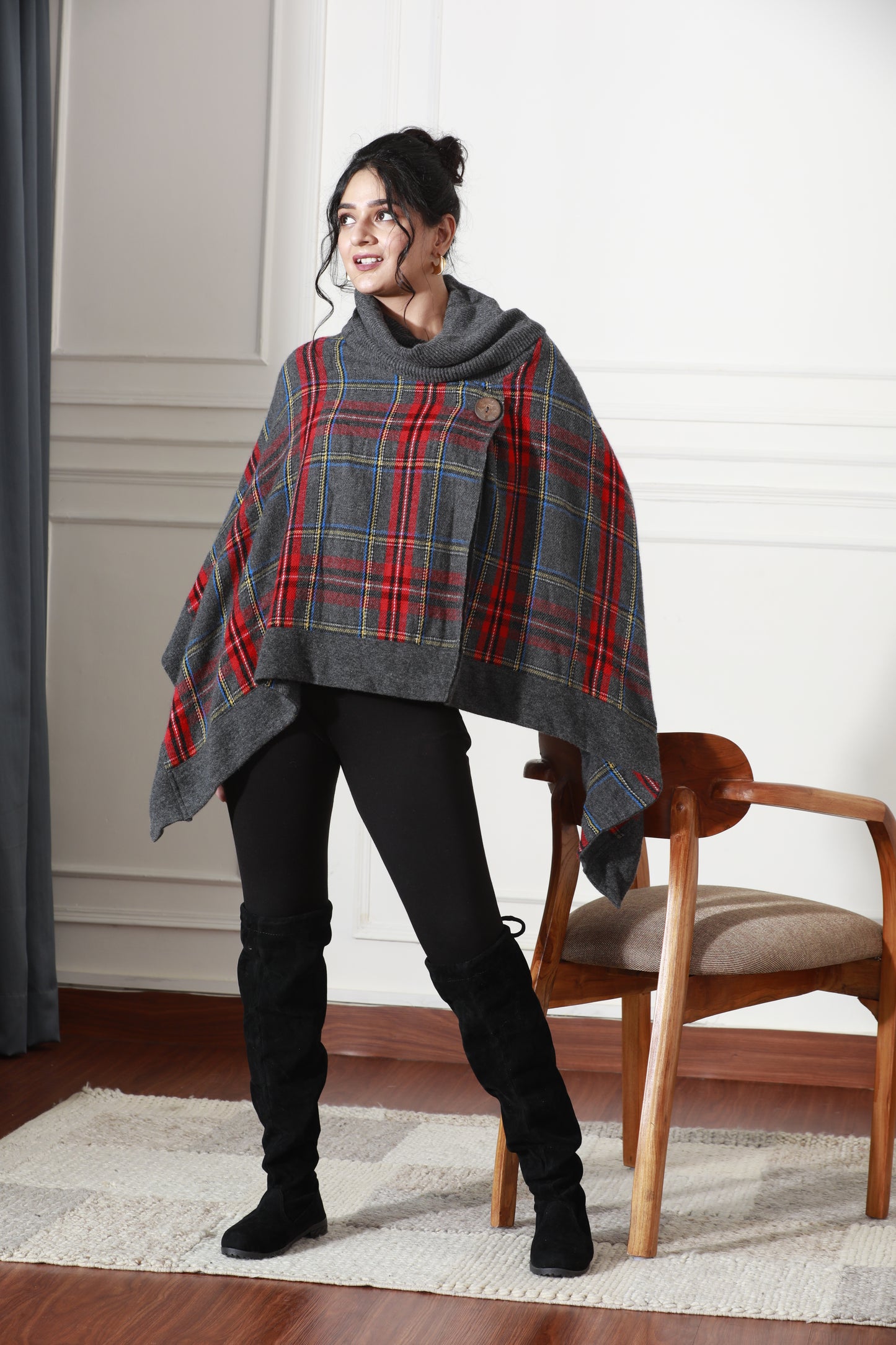 Winter Plaid Crest Poncho