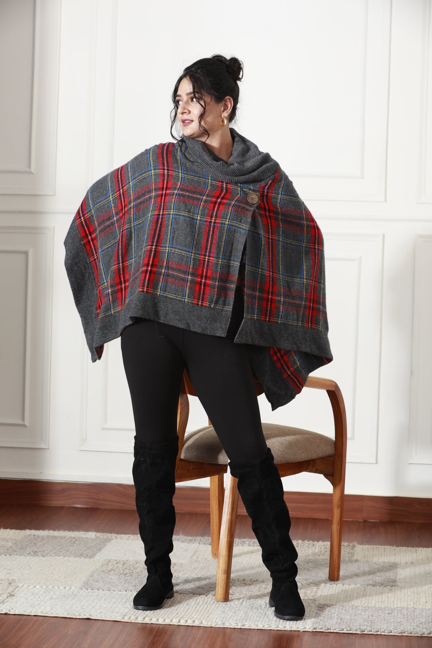 Winter Plaid Crest Poncho