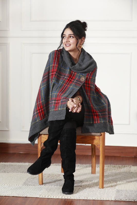 Winter Plaid Crest Poncho