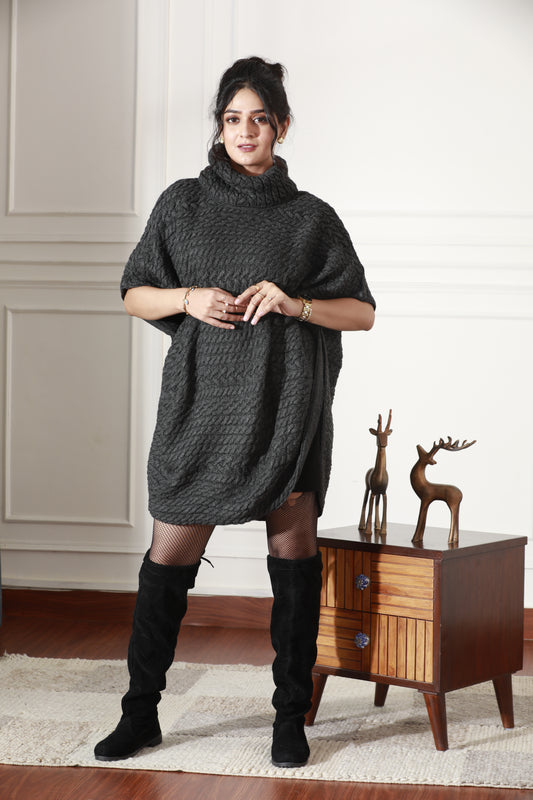 Charcoal Weave Cocoon Poncho