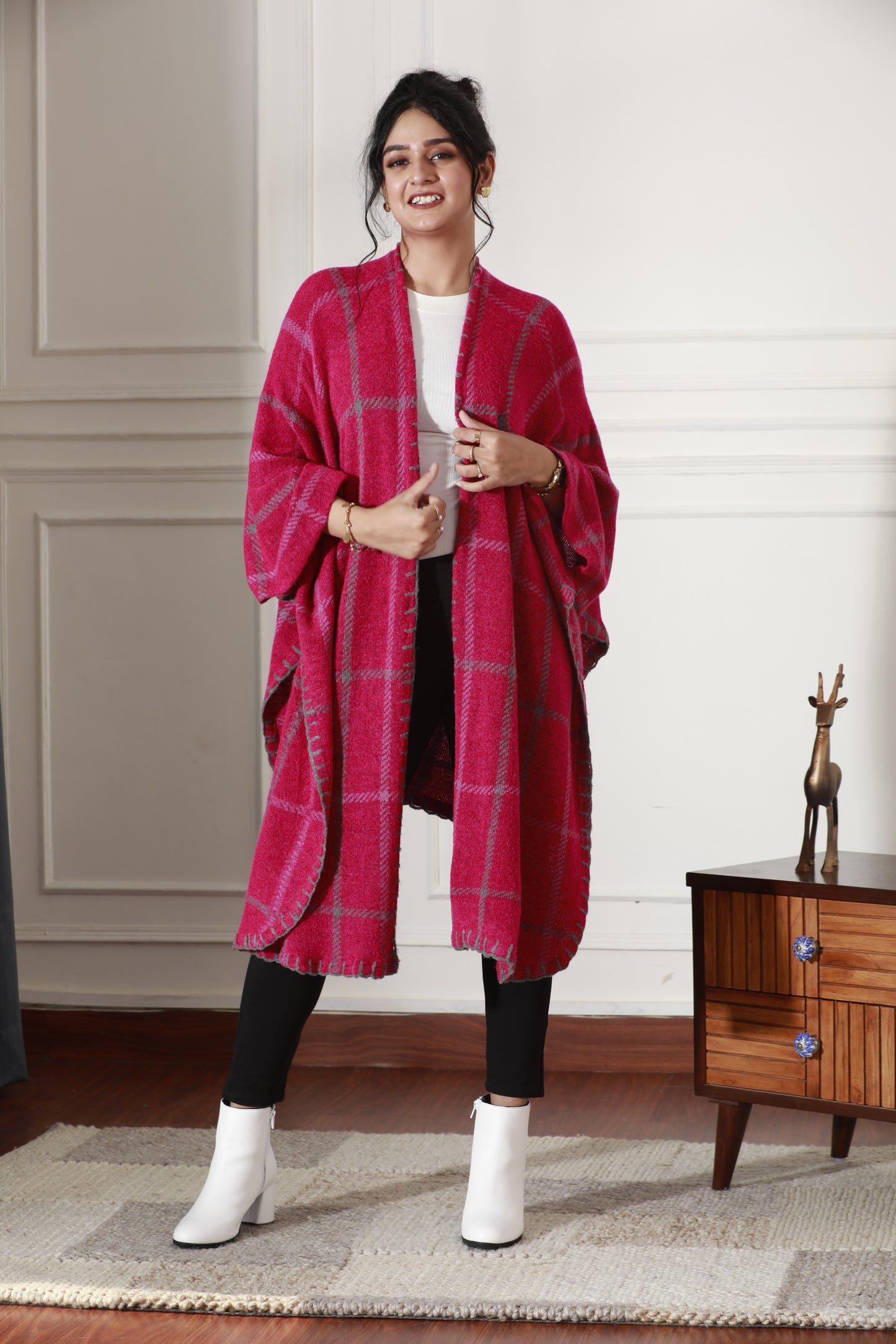 Crimson Grid Luxe Cape